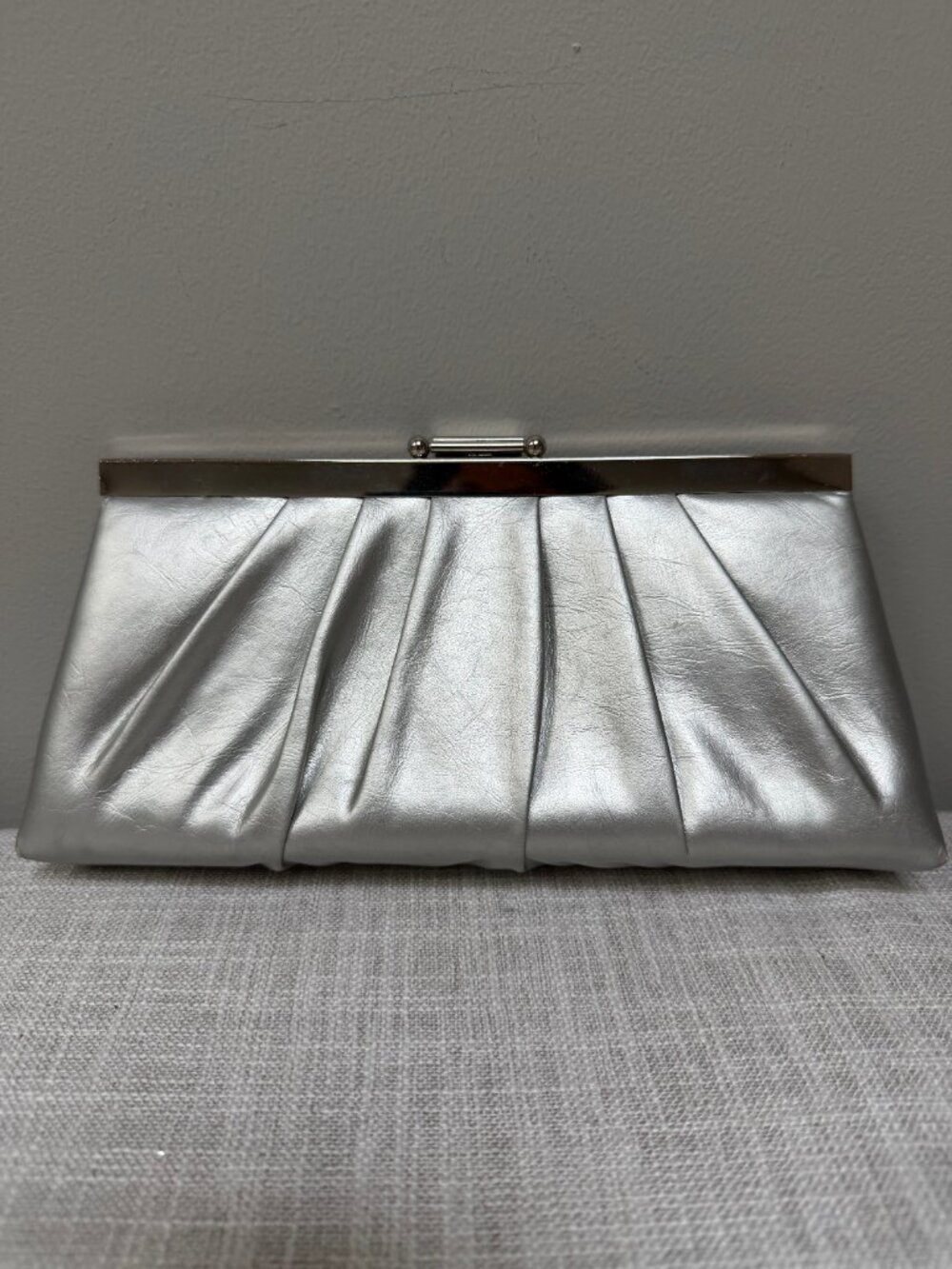 Vintage Jessica McClintock Silver Pleated Clutch